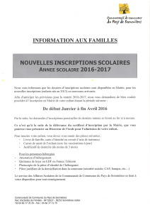 Inscriptions rentrée 2016-2017